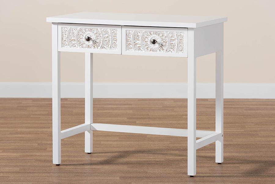 Baxton Studio Yelena Classic and Traditional White Finished Wood 2-Drawer Console Table FredCo
