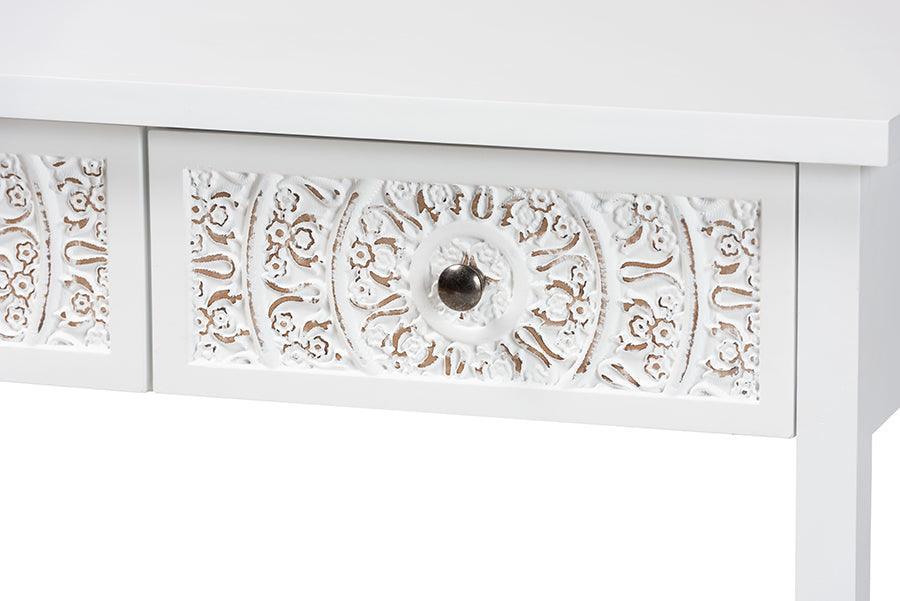 Baxton Studio Yelena Classic and Traditional White Finished Wood 2-Drawer Console Table FredCo