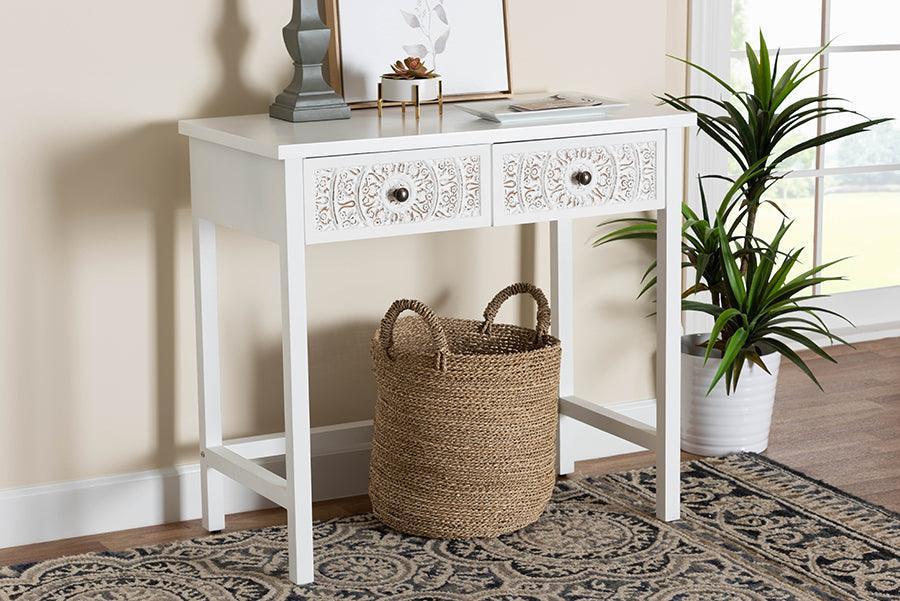 Baxton Studio Yelena Classic and Traditional White Finished Wood 2-Drawer Console Table FredCo