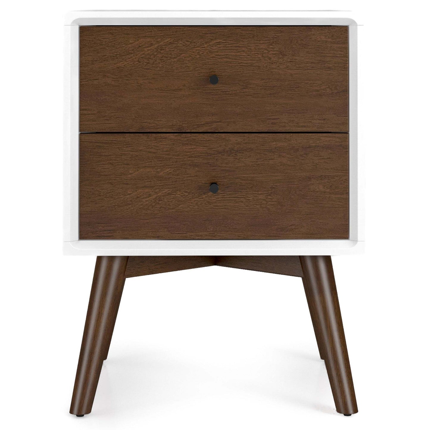 Caroline Mid Century Modern Style 2-Drawer White Night Stand Solid Wood 23.6'H x 17.7'W x 15.7'D FredCo