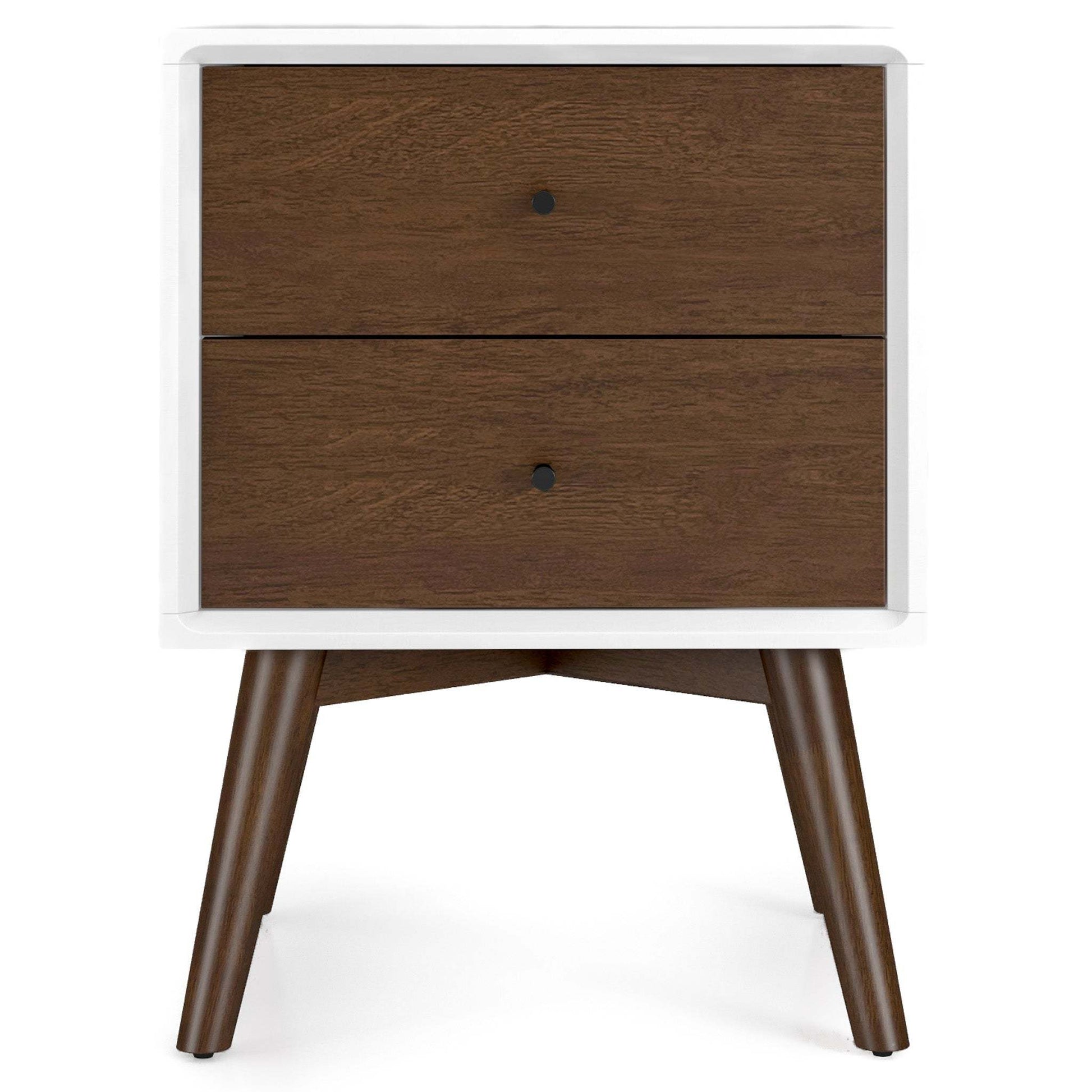 Caroline Mid Century Modern Style 2-Drawer White Night Stand Solid Wood 23.6'H x 17.7'W x 15.7'D FredCo