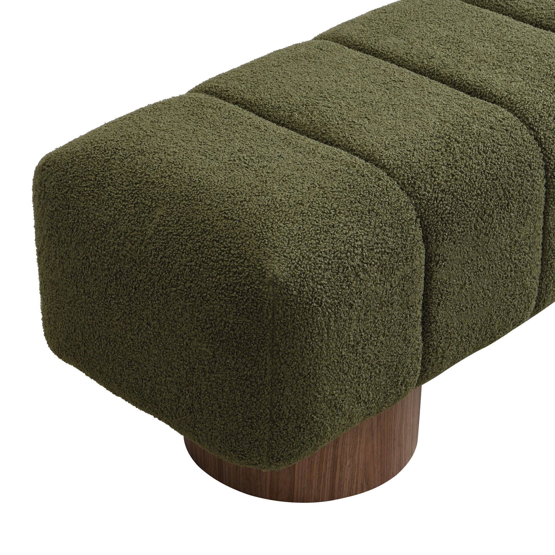 Upholstered Dining Bench for Dining Room, No-Assembly End of Bed Entryway Bench Ottoman for Bedroom Living Room, Green Boucle Fabric Stool Top Wood Leg 300 LBS Weight Capacity FredCo