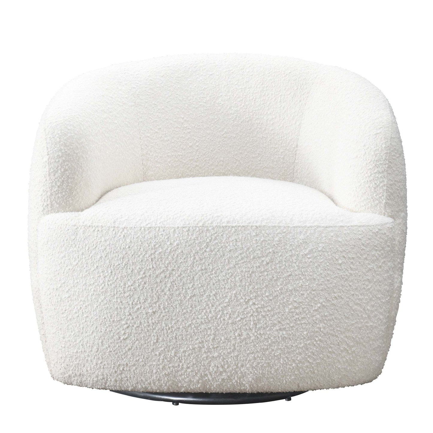Mina Modern Boucle Swivel Chair with Sturdy Frame in White FredCo