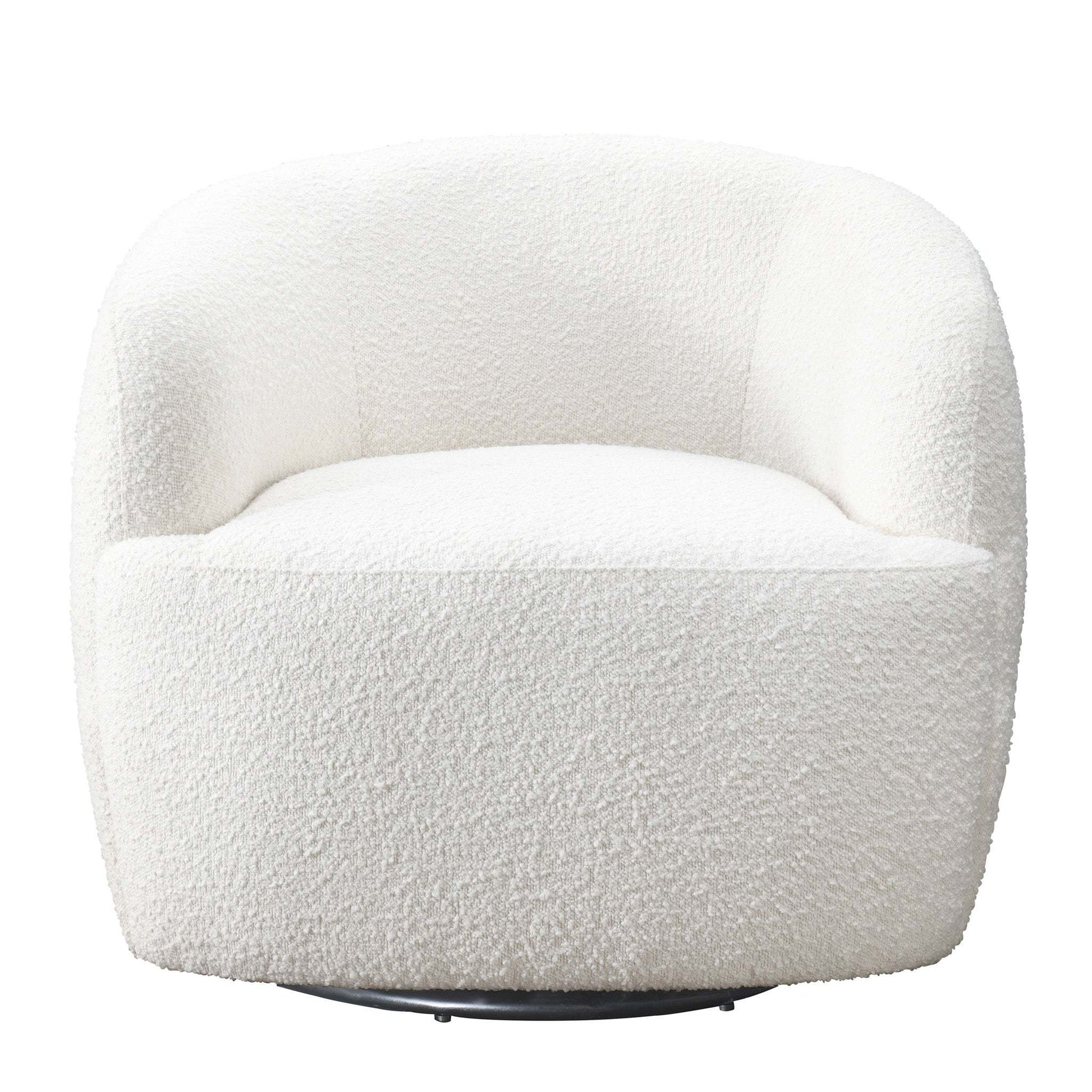 Mina Modern Boucle Swivel Chair with Sturdy Frame in White FredCo