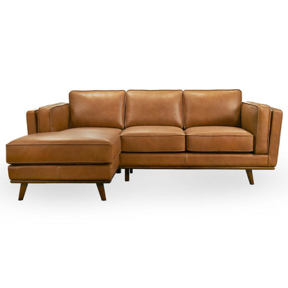 Chase Genuine Leather Sectional Left Facing Sofa Tan Leather 90.90 inches FredCo