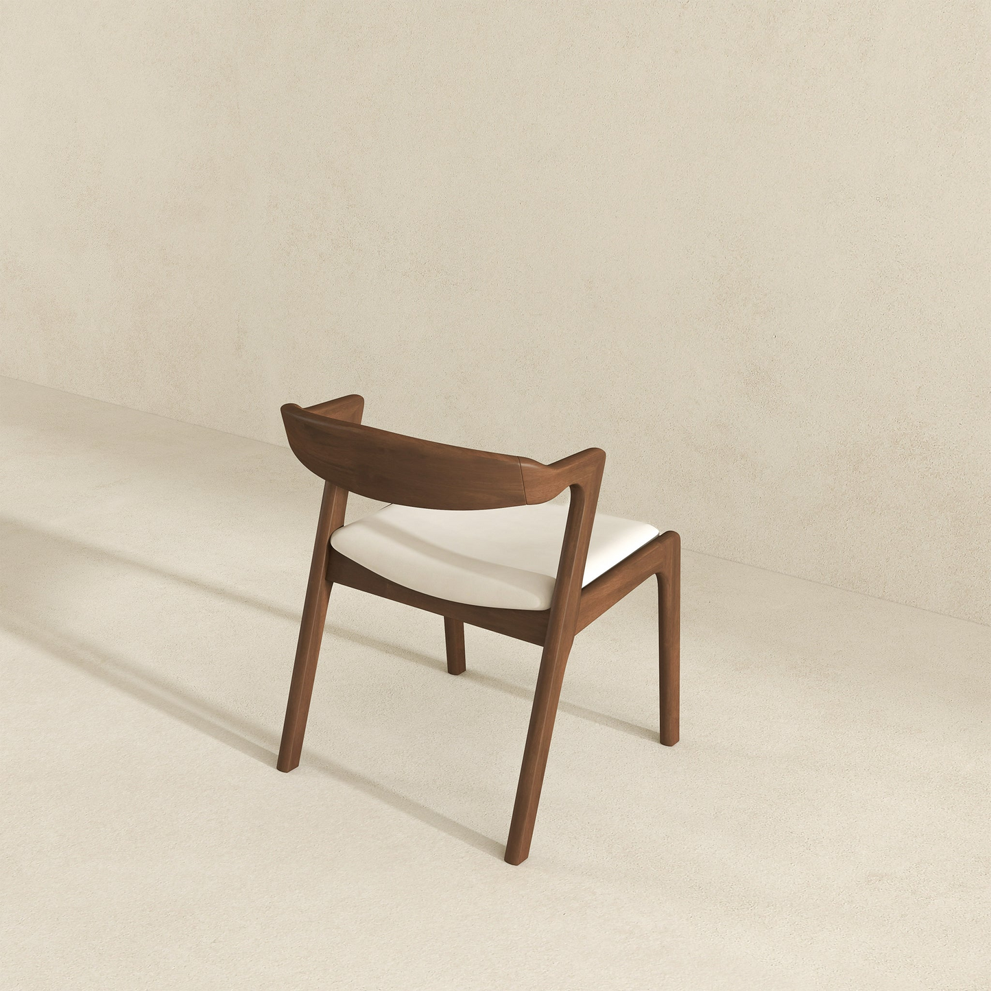 Modern wood dining chair with white cushion, minimalist style, FredCo International furniture