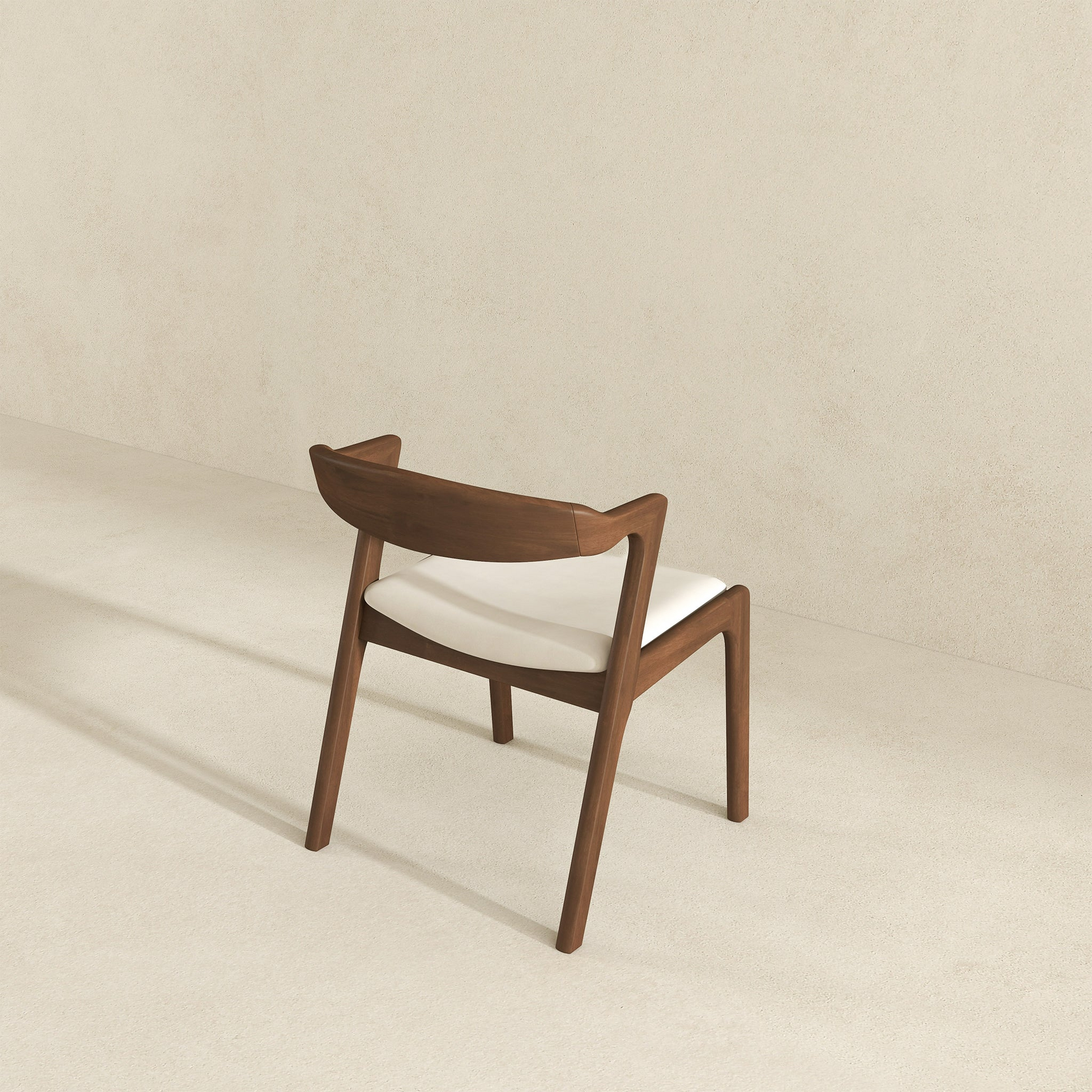 Modern wood dining chair with white cushion, minimalist style, FredCo International furniture