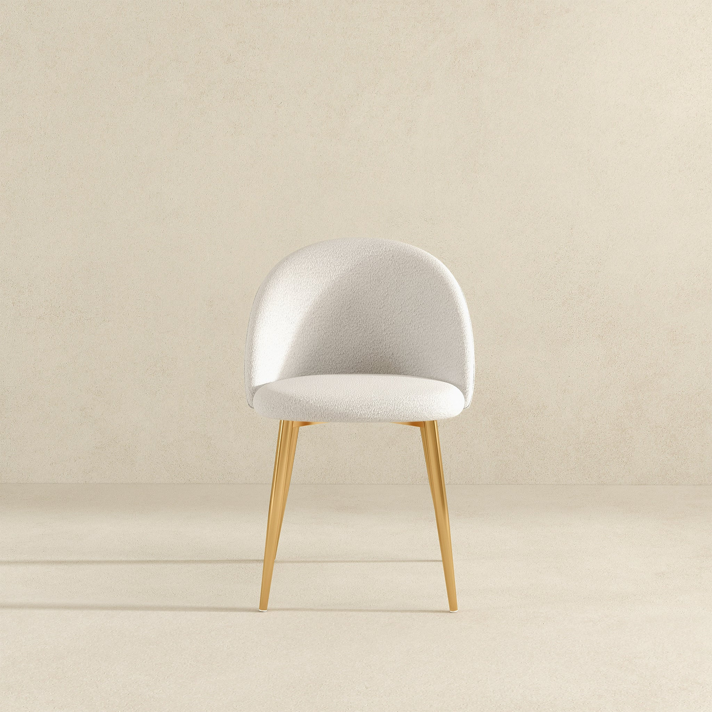 Modern white accent chair with gold legs, minimalist design, FredCo International furniture