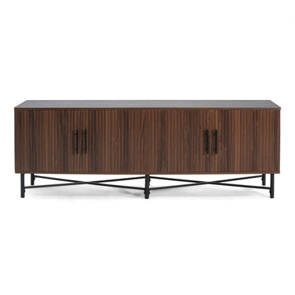 Functional 4-Door TV Cabinet – 2 Storage Spaces, Adjustable Shelves, Ideal for Living Room Organization, Chestnut