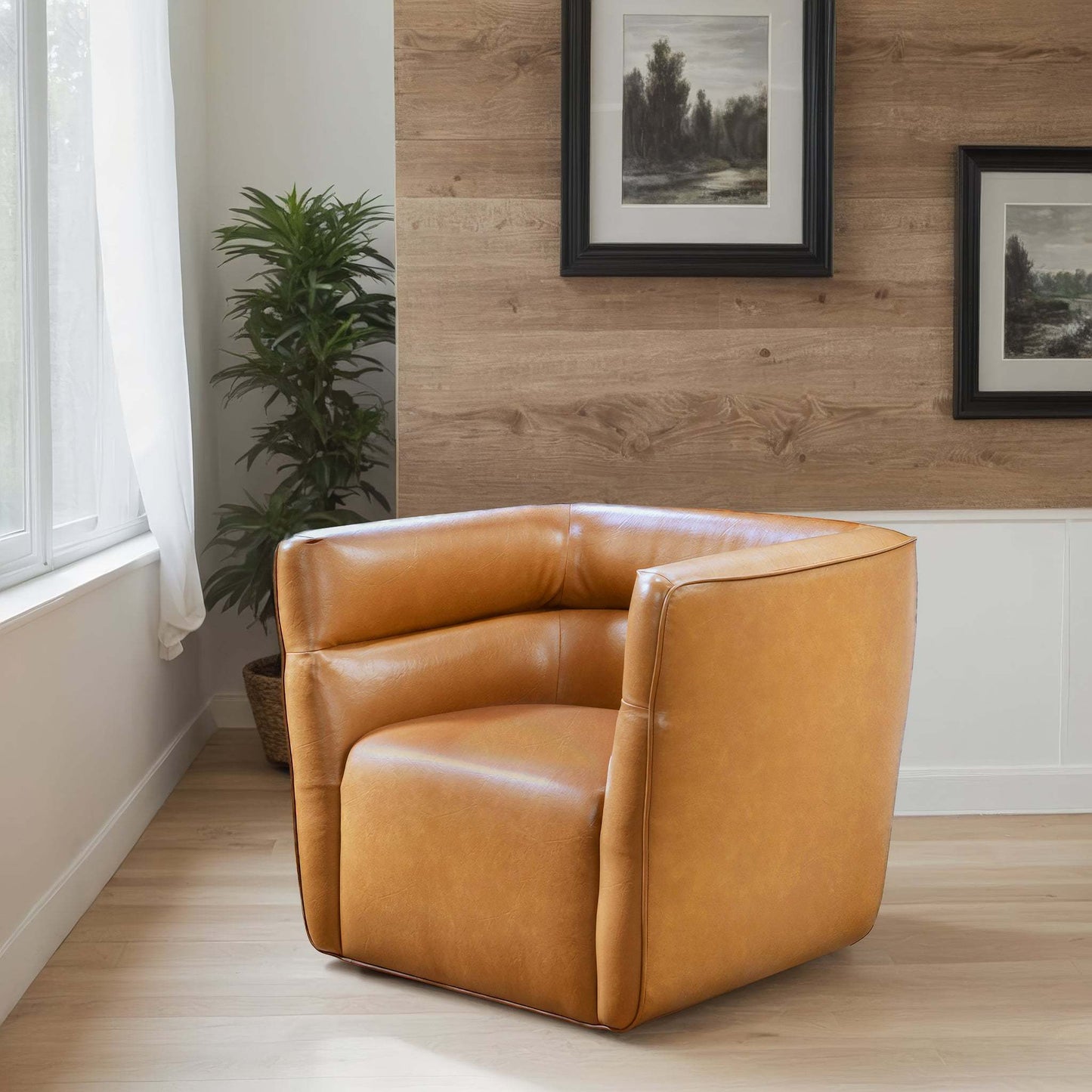 Callan Swivel Chair - Vegan Tan Leather FredCo