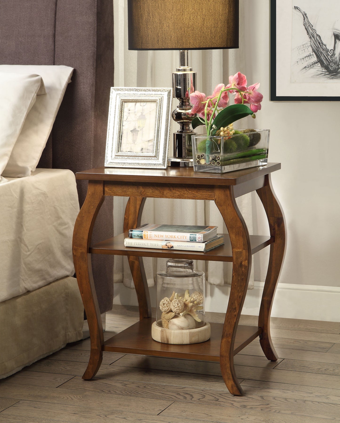 Becci Walnut Finish Accent Table FredCo
