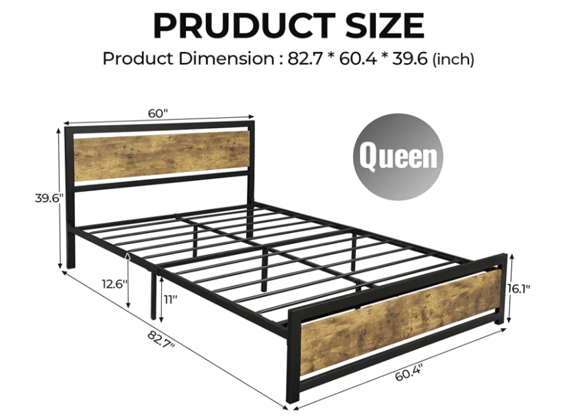 Bed Frame with Headboard Metal Bed Frame, Platform Metal Bed FredCo