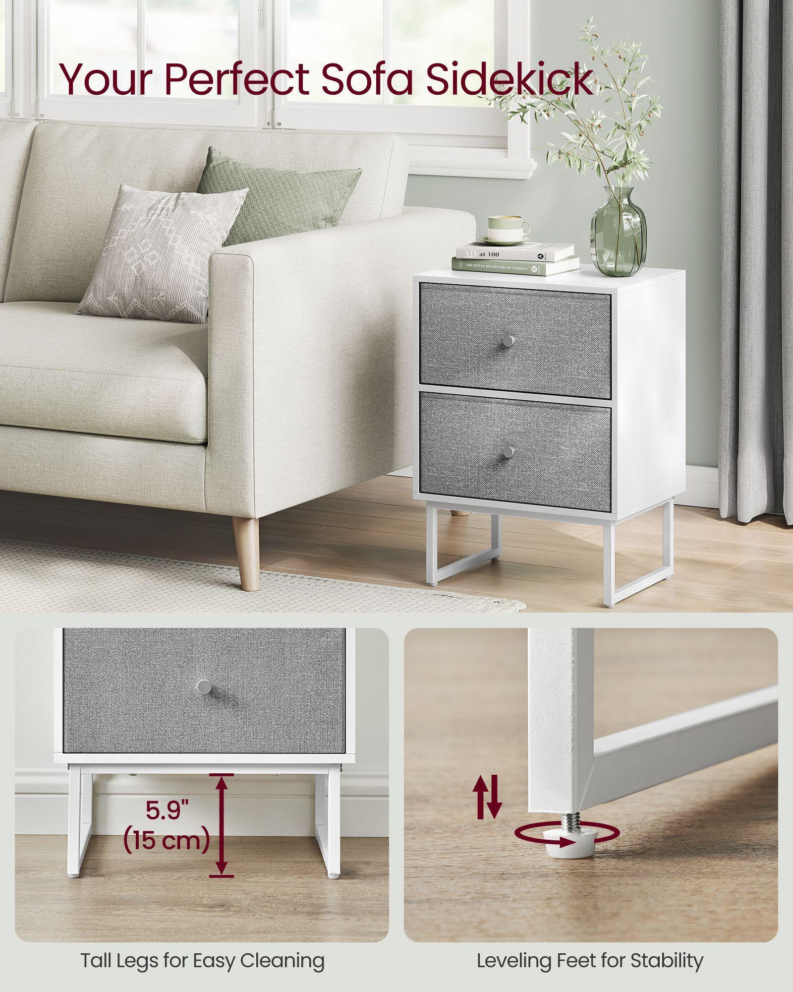 Bed Side Table with Fabric Drawers Cloud White and Dove FredCo