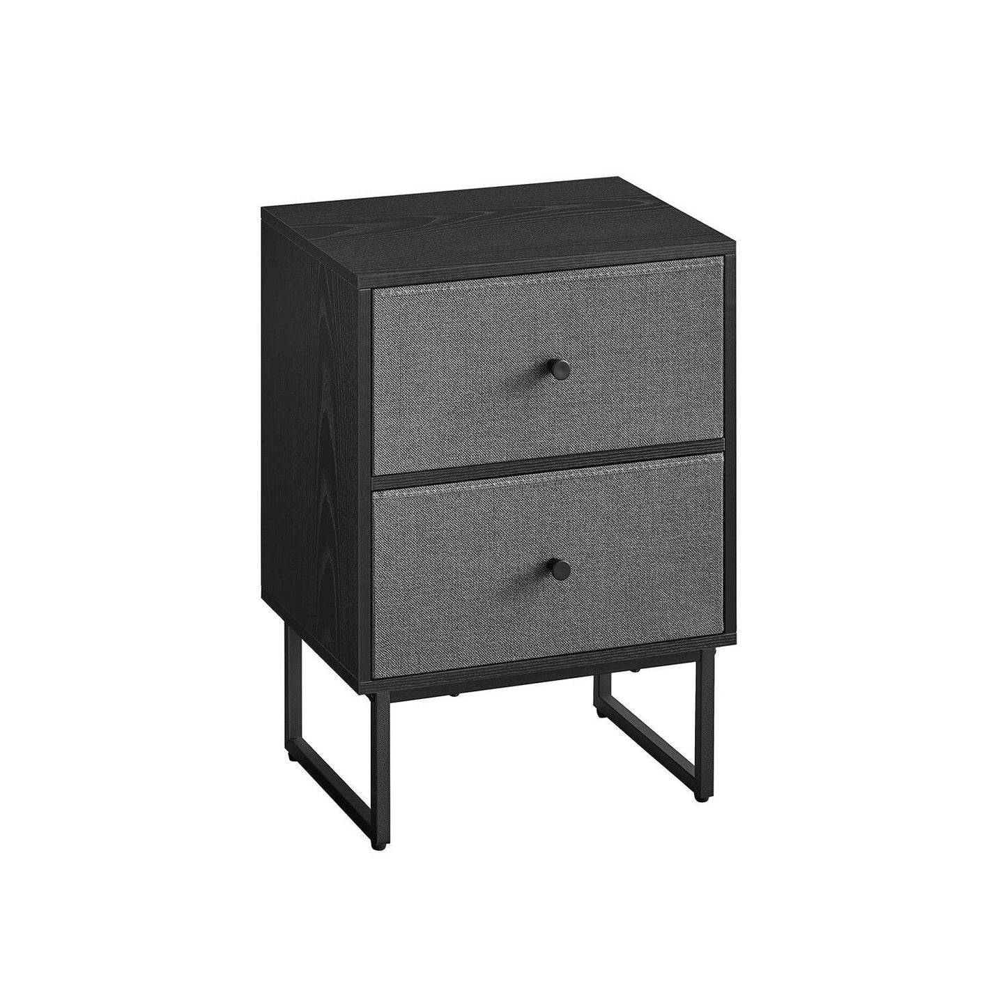 Bed Side Table with Fabric Drawers Ebony Black and Slate Gray FredCo