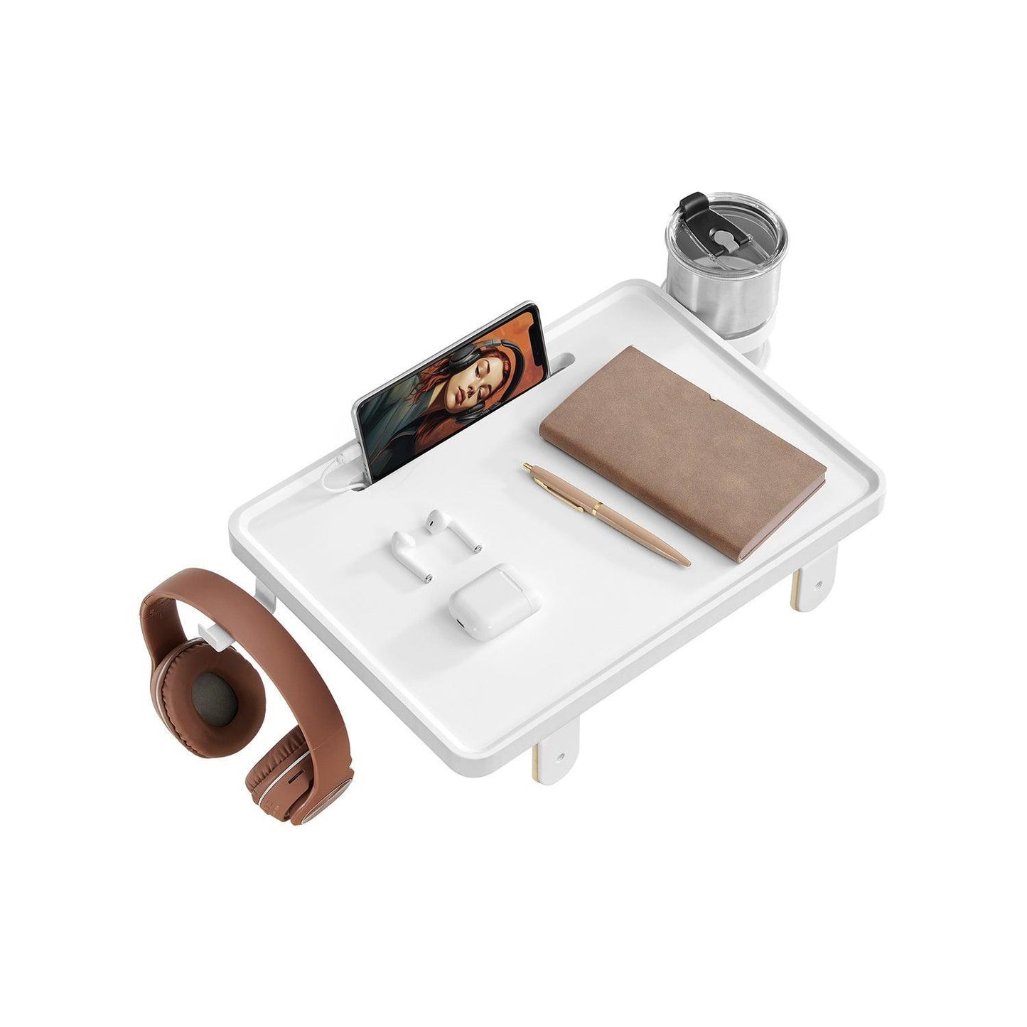 Bedside Shelf with Phone Slot, Cup Holder and Hook Cloud White FredCo