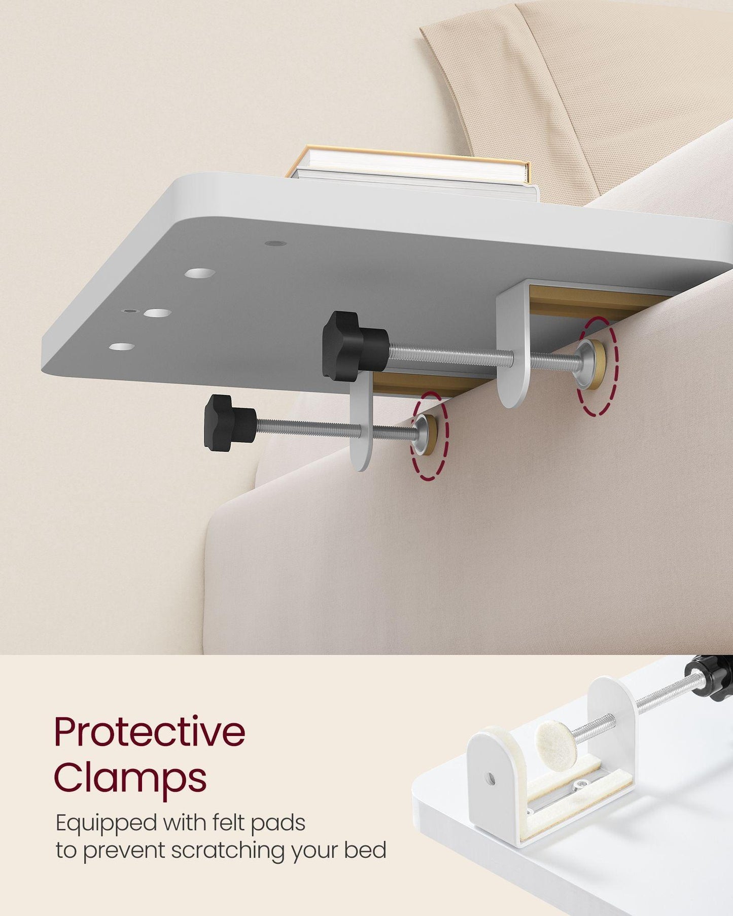 Bedside Shelf with Phone Slot, Cup Holder and Hook Cloud White FredCo