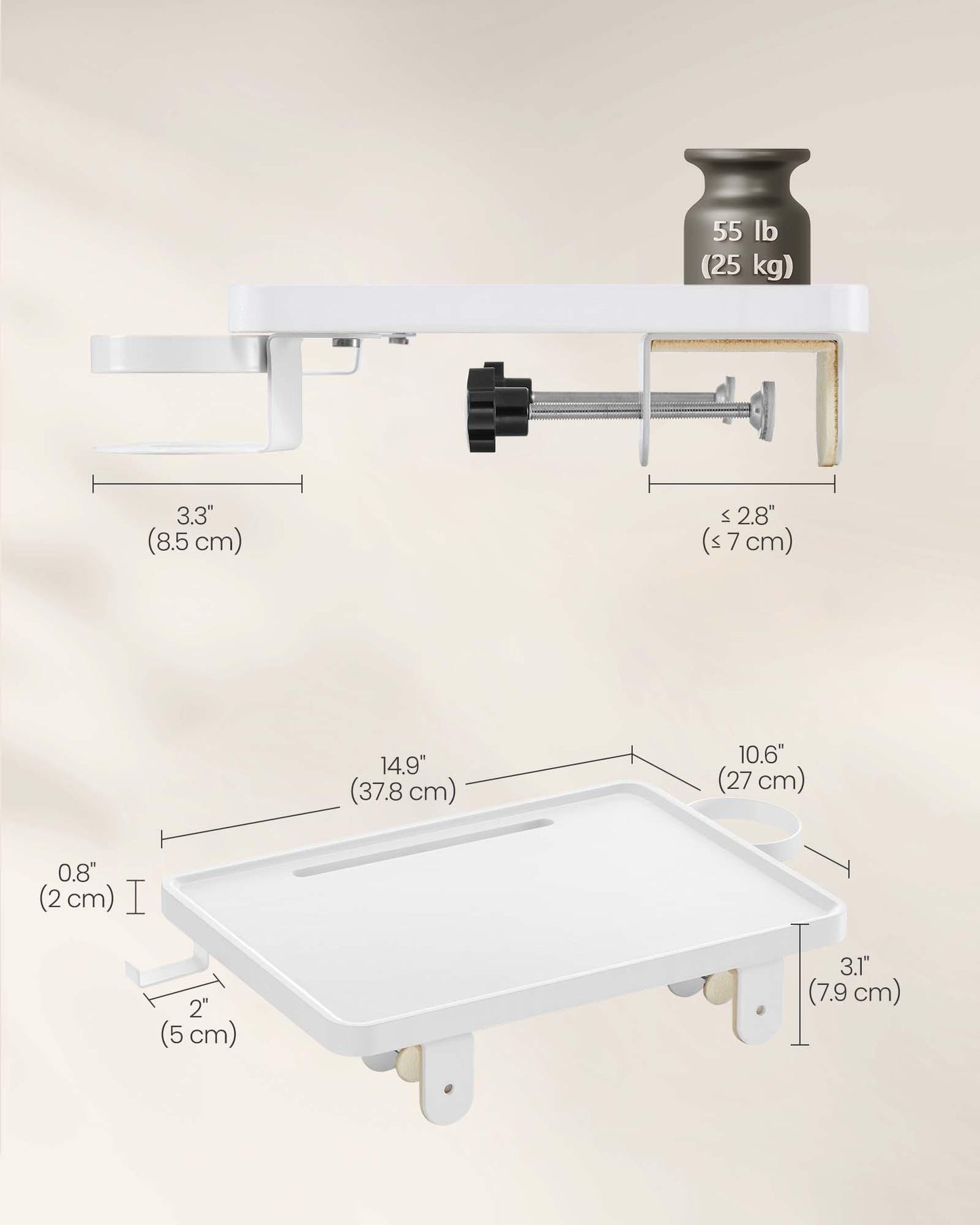 Bedside Shelf with Phone Slot, Cup Holder and Hook Cloud White FredCo