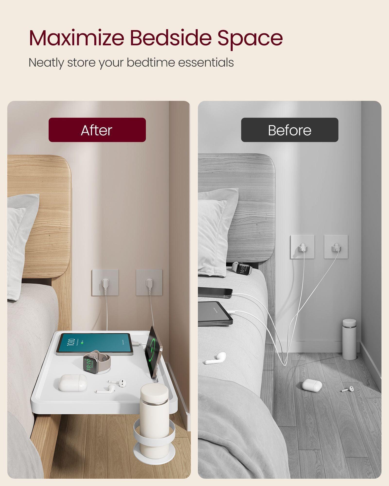 Bedside Shelf with Phone Slot, Cup Holder and Hook Cloud White FredCo
