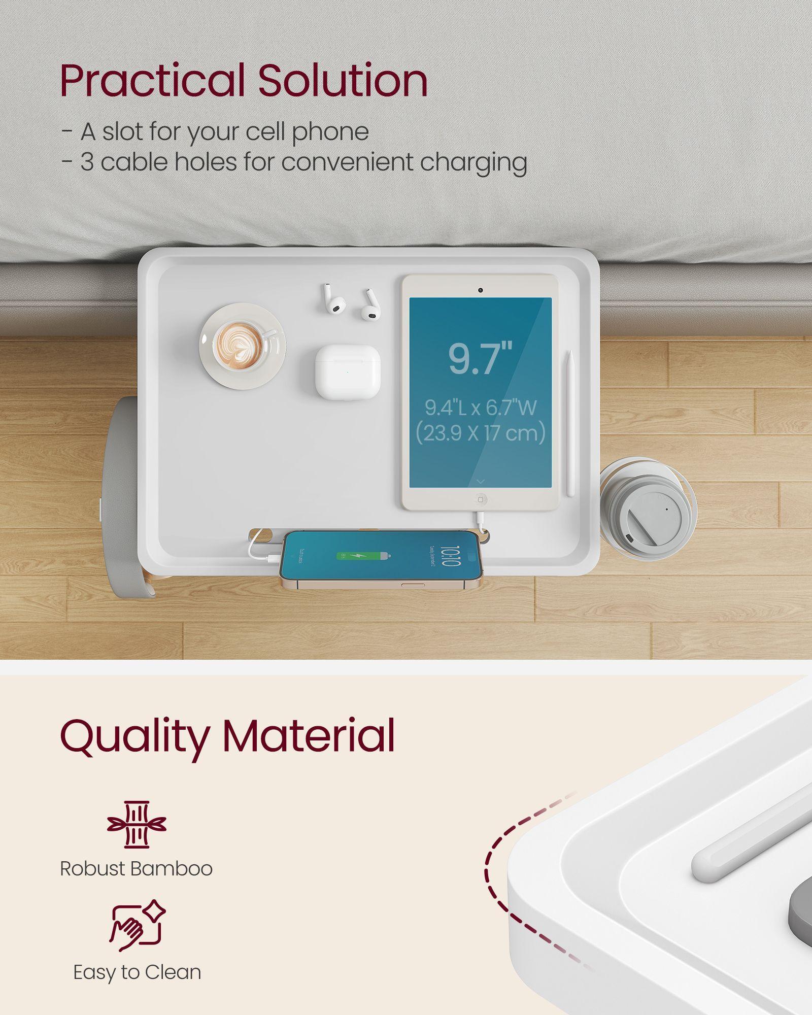 Bedside Shelf with Phone Slot, Cup Holder and Hook Cloud White FredCo
