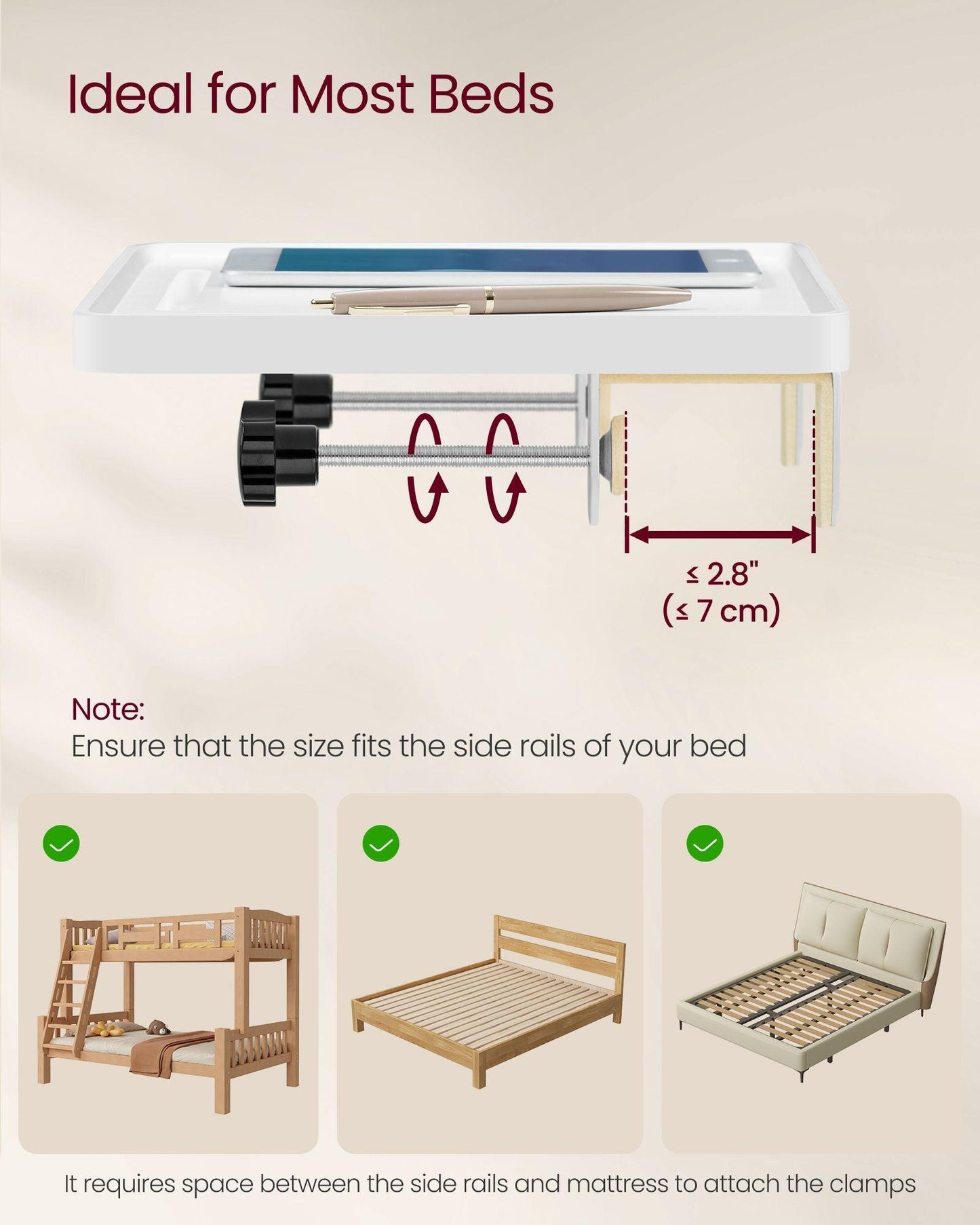 Bedside Shelf with Phone Slot, Cup Holder and Hook Cloud White FredCo