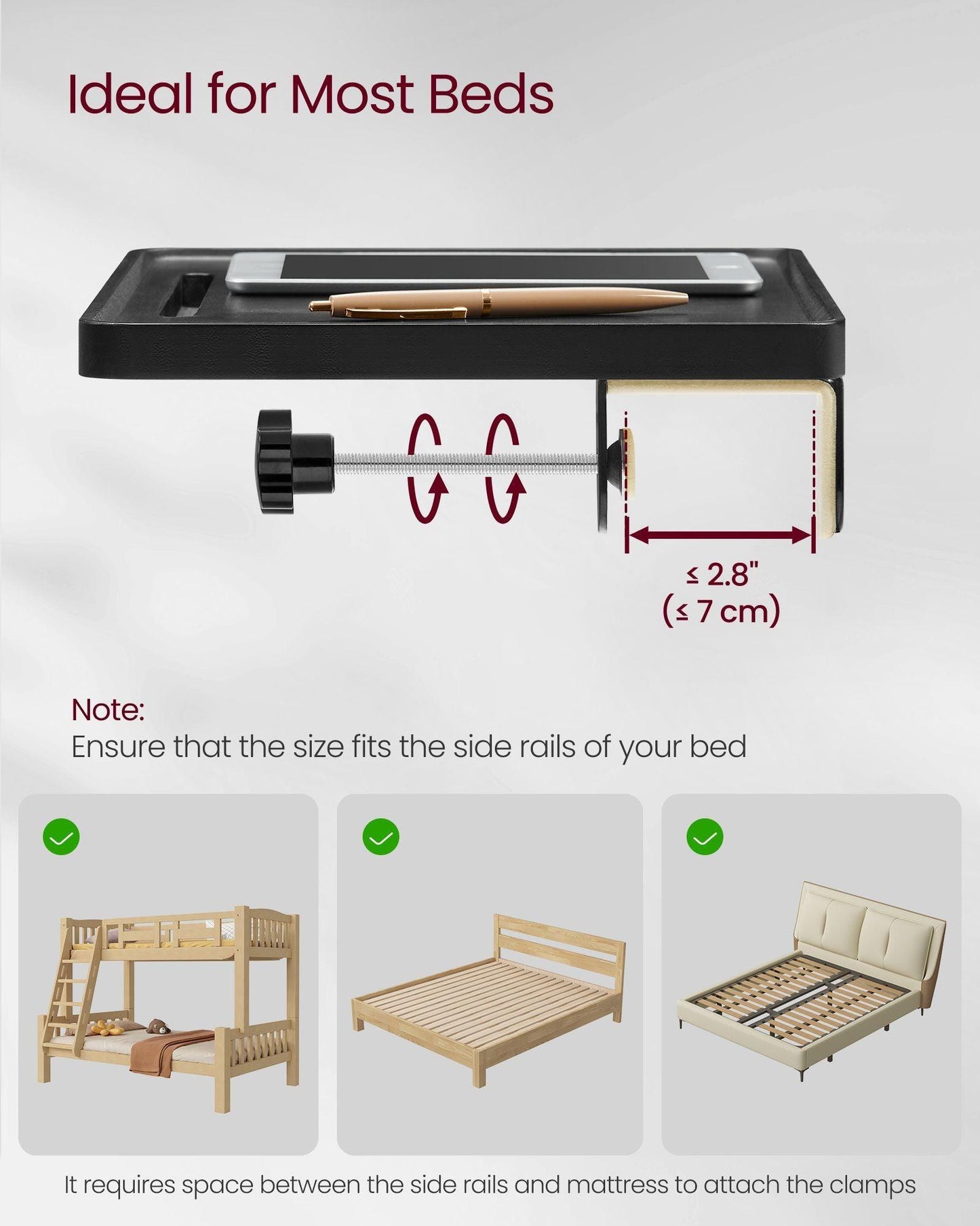 Bedside Shelf with Phone Slot, Cup Holder and Hook Ink Black FredCo