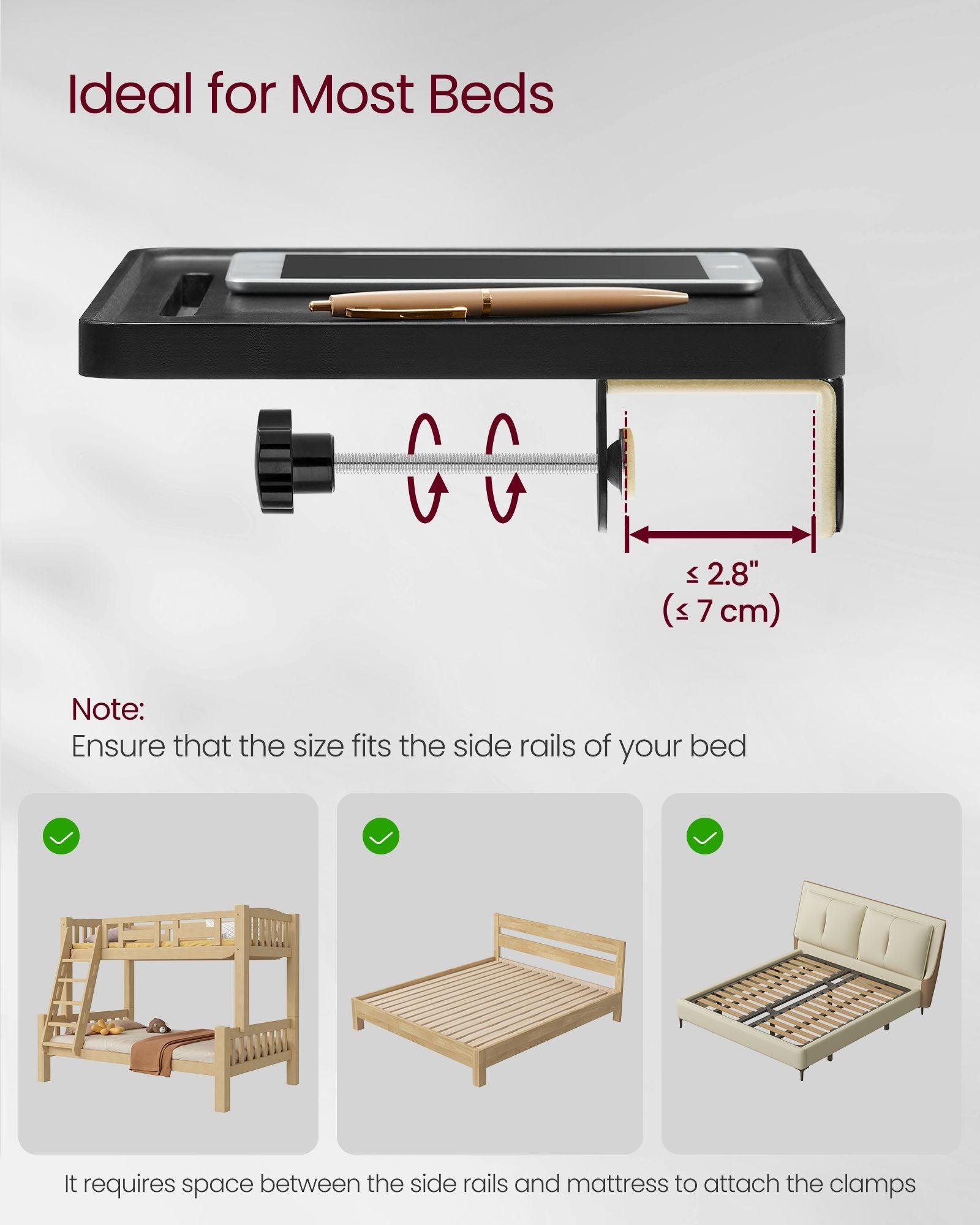 Bedside Shelf with Phone Slot, Cup Holder and Hook Ink Black FredCo
