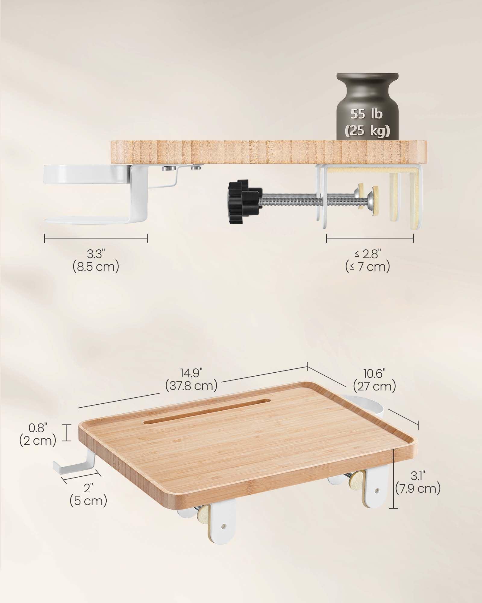 Bedside Shelf with Phone Slot, Cup Holder and Hook Natural Beige FredCo