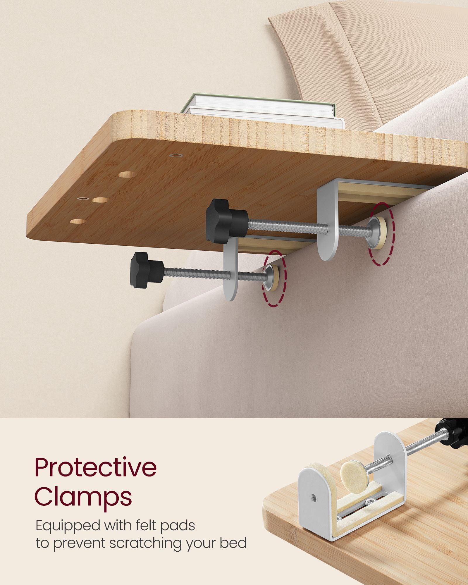 Bedside Shelf with Phone Slot, Cup Holder and Hook Natural Beige FredCo