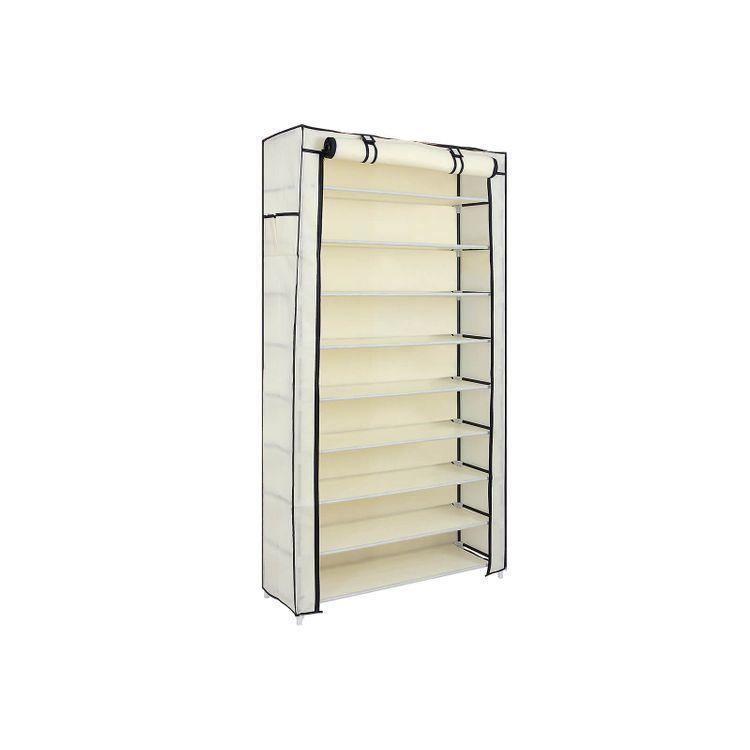 Beige Fabric Shoe Rack with cover