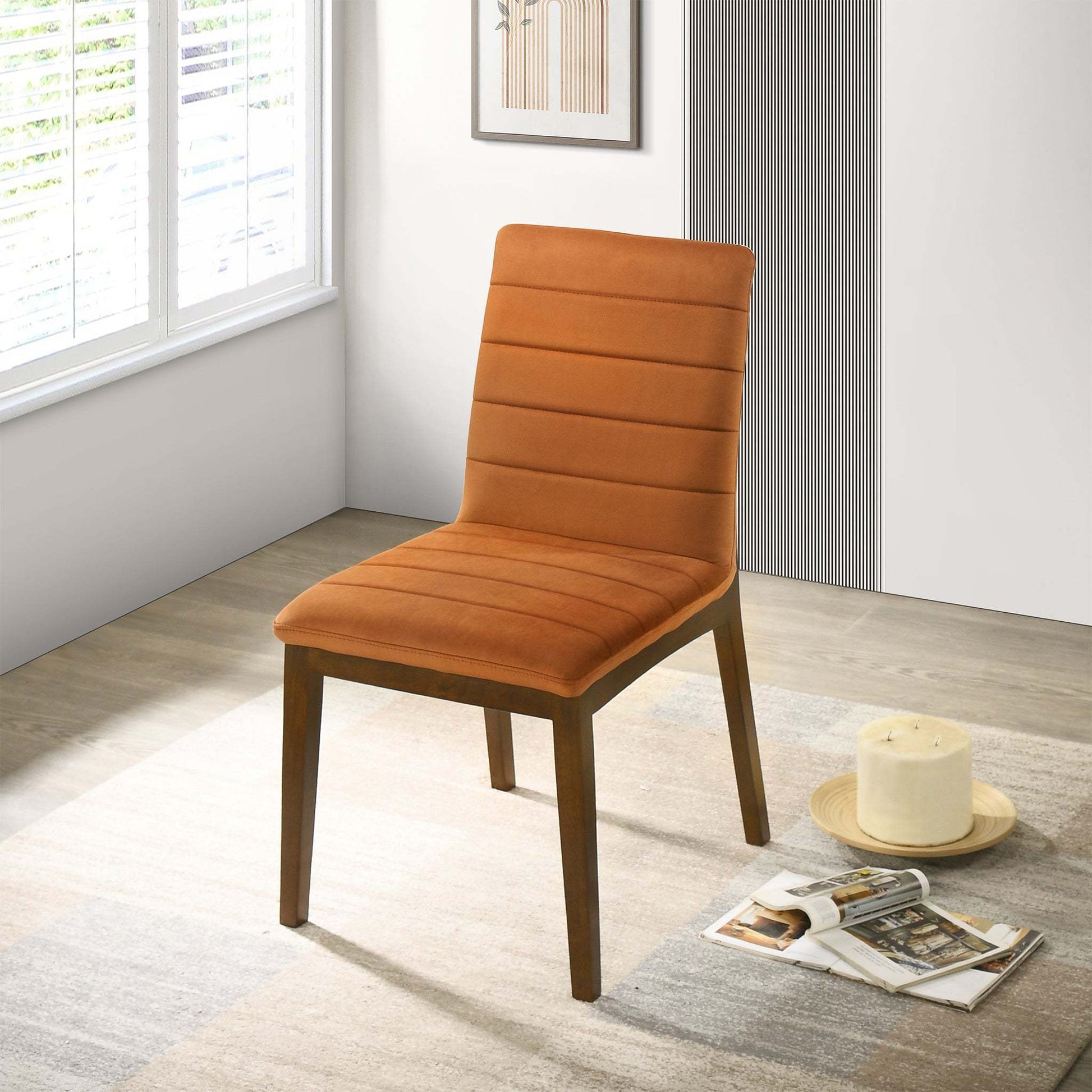 Ines Mid-Century Modern Burnt Orange Velvet Dining Chair Set with Walnut Solid Wood Base 35.8'H x 18.9'W x 24'D FredCo