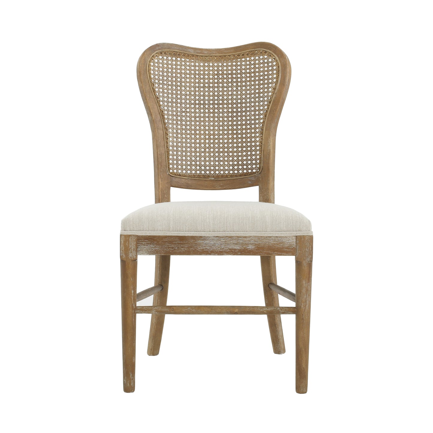 Classic Retro Dining Chair Set of 2 with Rattan Backrest, Dark Brown Rubberwood Frame, Beige Fabric Cushion FredCo