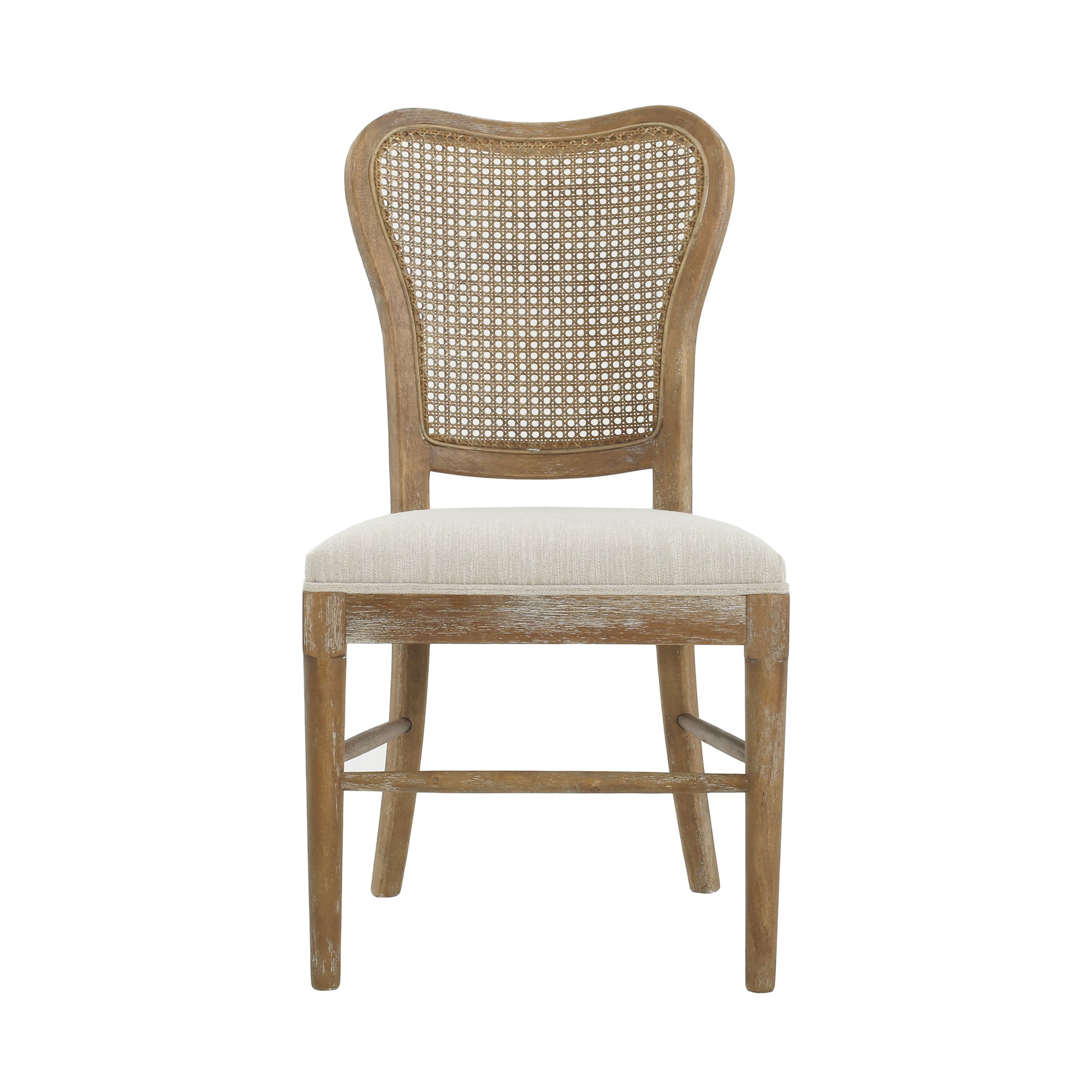 Classic Retro Dining Chair Set of 2 with Rattan Backrest, Dark Brown Rubberwood Frame, Beige Fabric Cushion FredCo