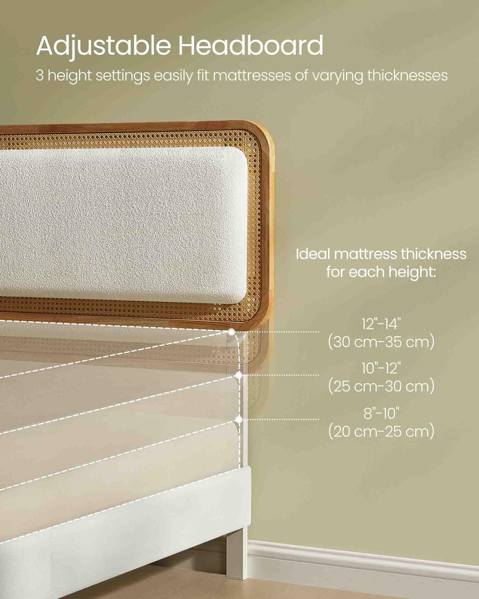 BOHOVEN Collection - Full Size Bed Frame with Rattan-Like Adjustable Headboard Cloud White and Oak Beige FredCo