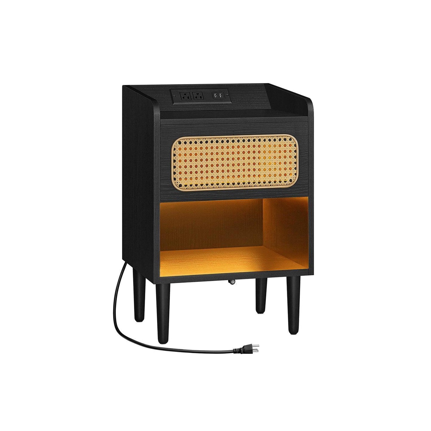 BOHOVEN Collection - Nightstand with Charging Station Rattan-Like Ebony Black FredCo