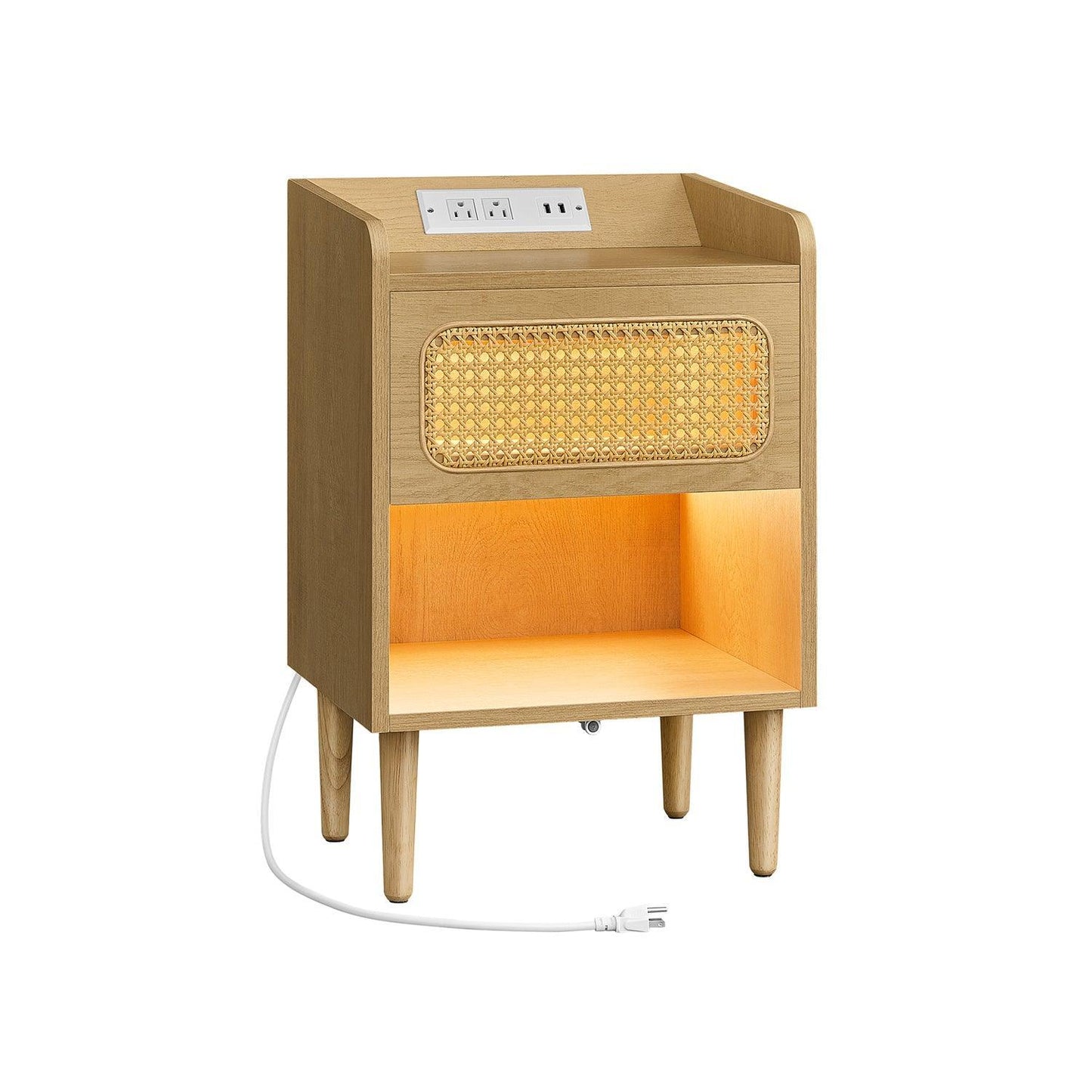 BOHOVEN Collection - Nightstand with Charging Station Rattan-Like Oak Beige FredCo