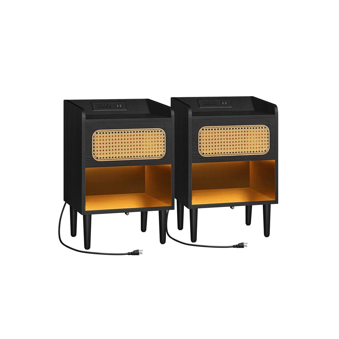 BOHOVEN Collection - Nightstands Set of 2 Rattan-Like Ebony Black FredCo