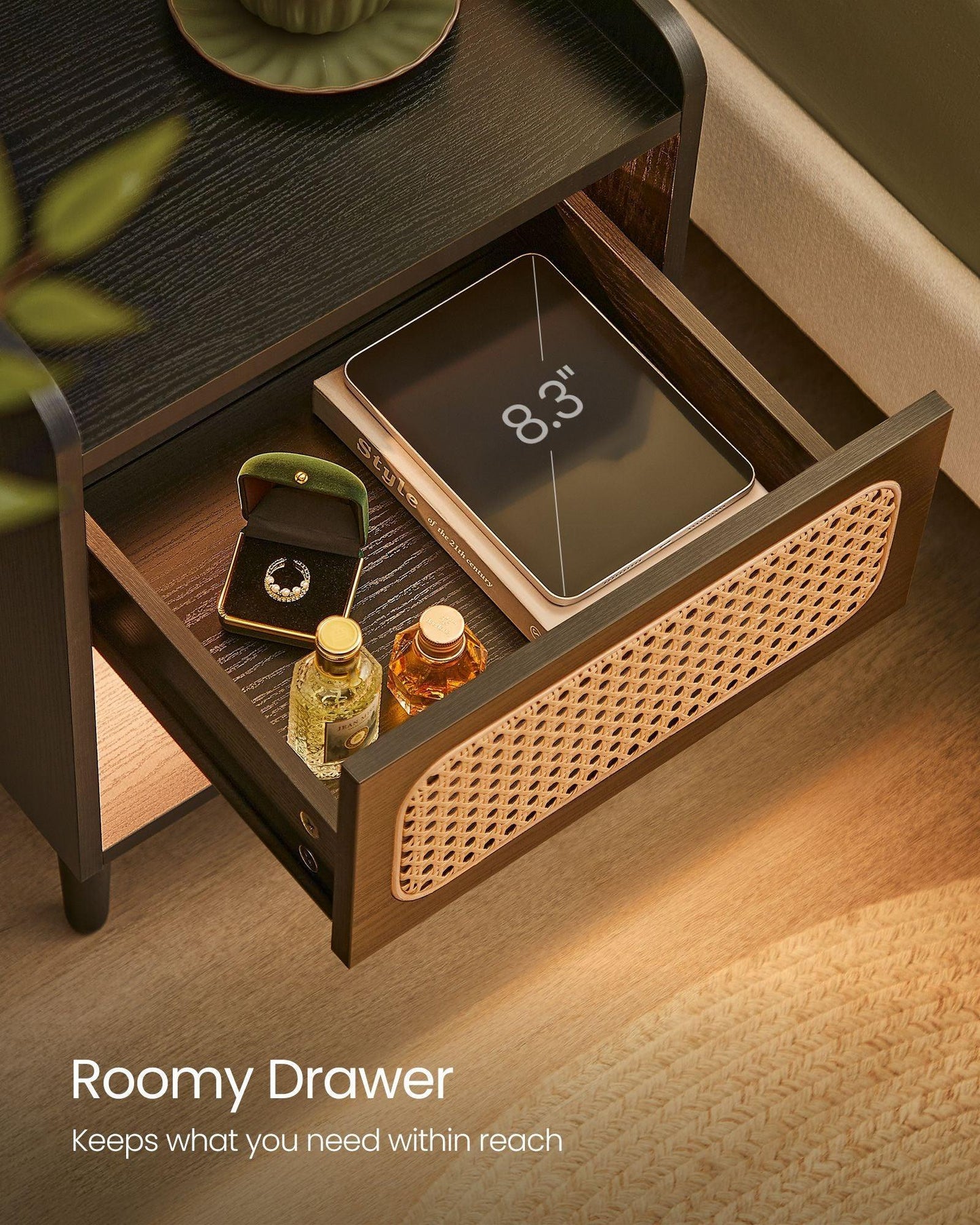 BOHOVEN Collection - Nightstands Set of 2 Rattan-Like Ebony Black FredCo