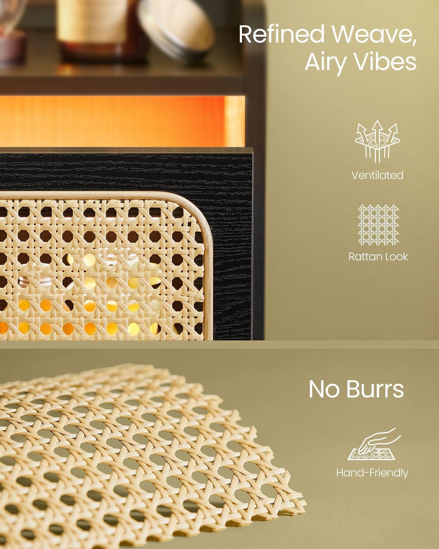 BOHOVEN Collection - Nightstands Set of 2 Rattan-Like Ebony Black FredCo