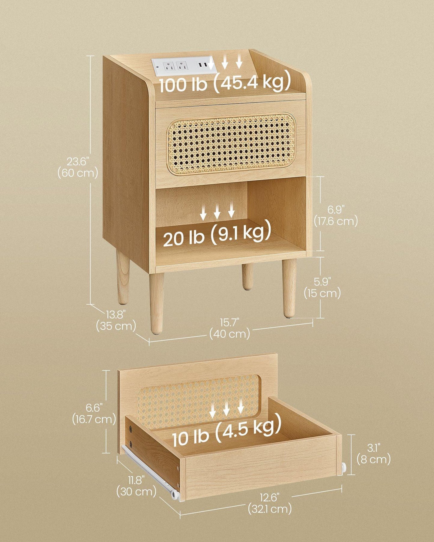 BOHOVEN Collection - Nightstands Set of 2 Rattan-Like Oak Beige FredCo