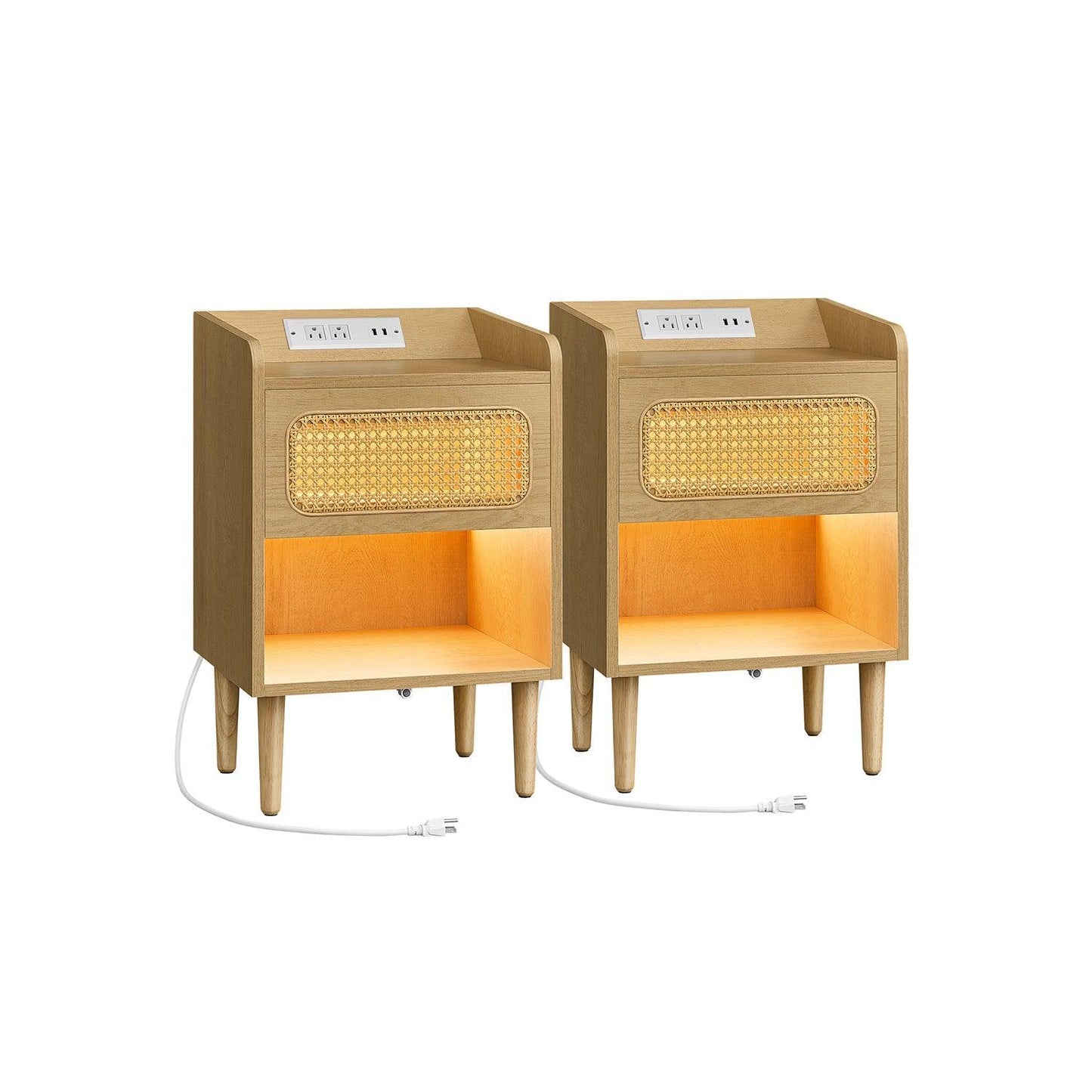 BOHOVEN Collection - Nightstands Set of 2 Rattan-Like Oak Beige FredCo