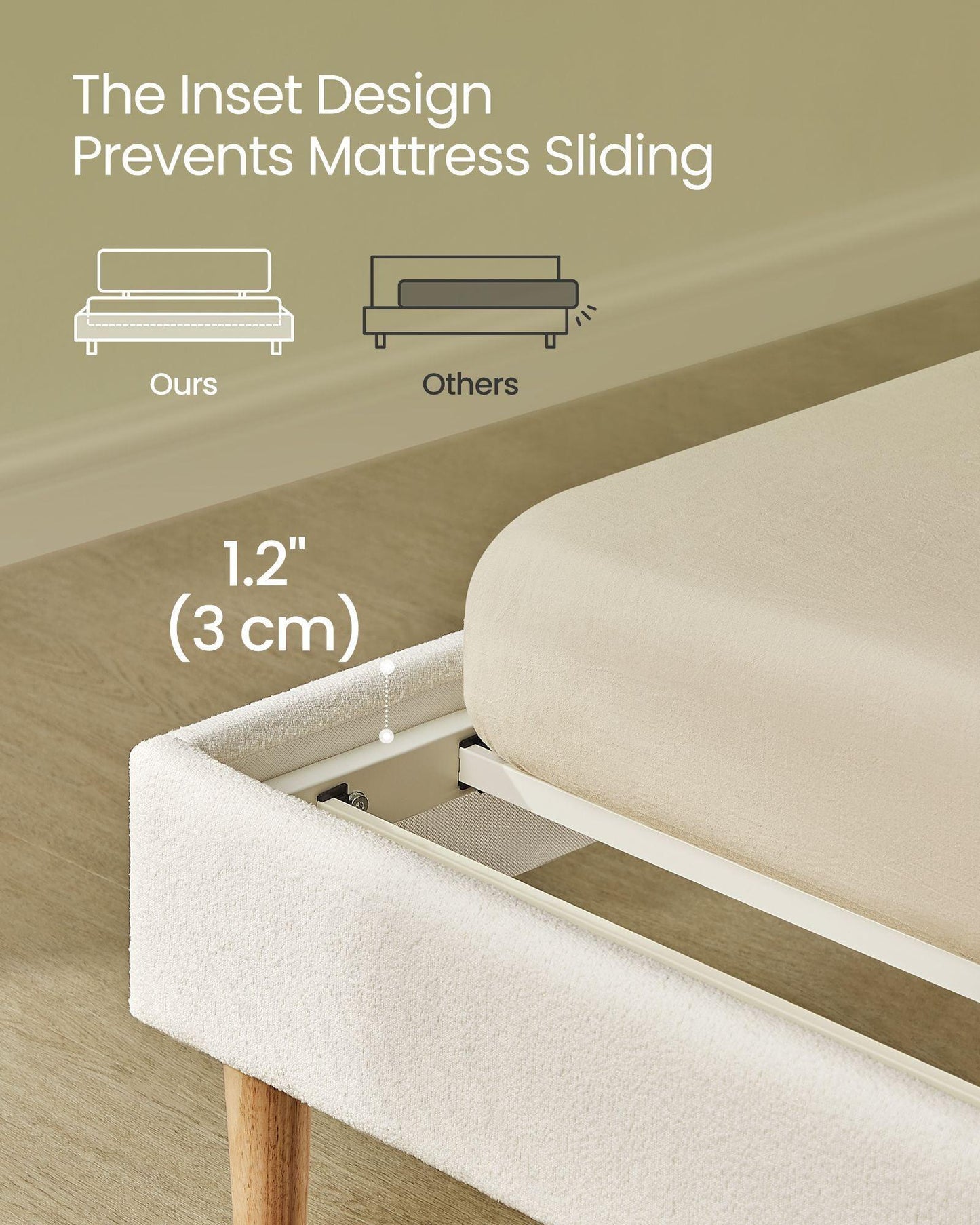 BOHOVEN Collection - Queen Bed Frame with Rattan-Like Adjustable Headboard Cloud White and Oak Beige FredCo