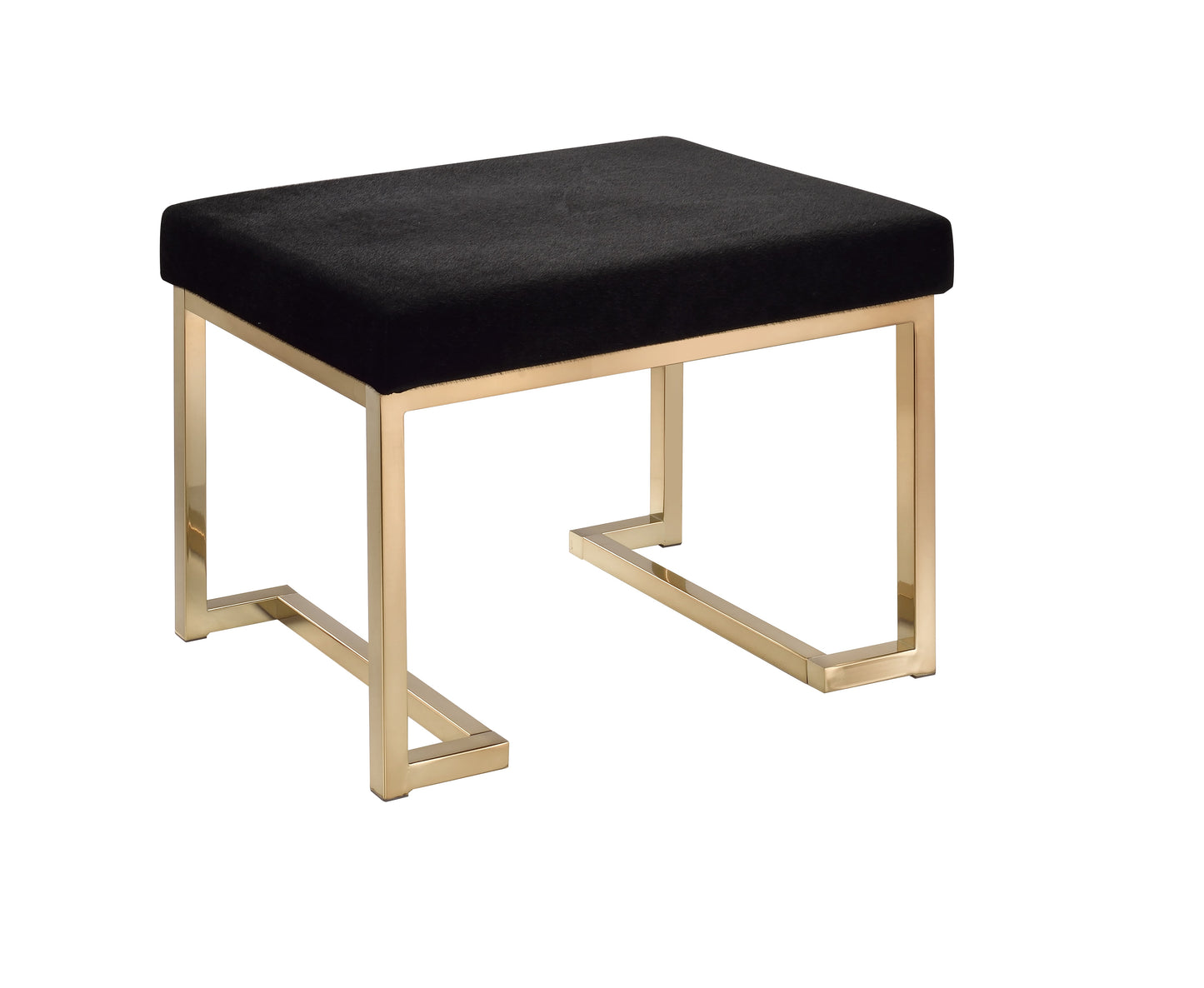 Boice Black Fabric & Champagne Finish Ottoman FredCo