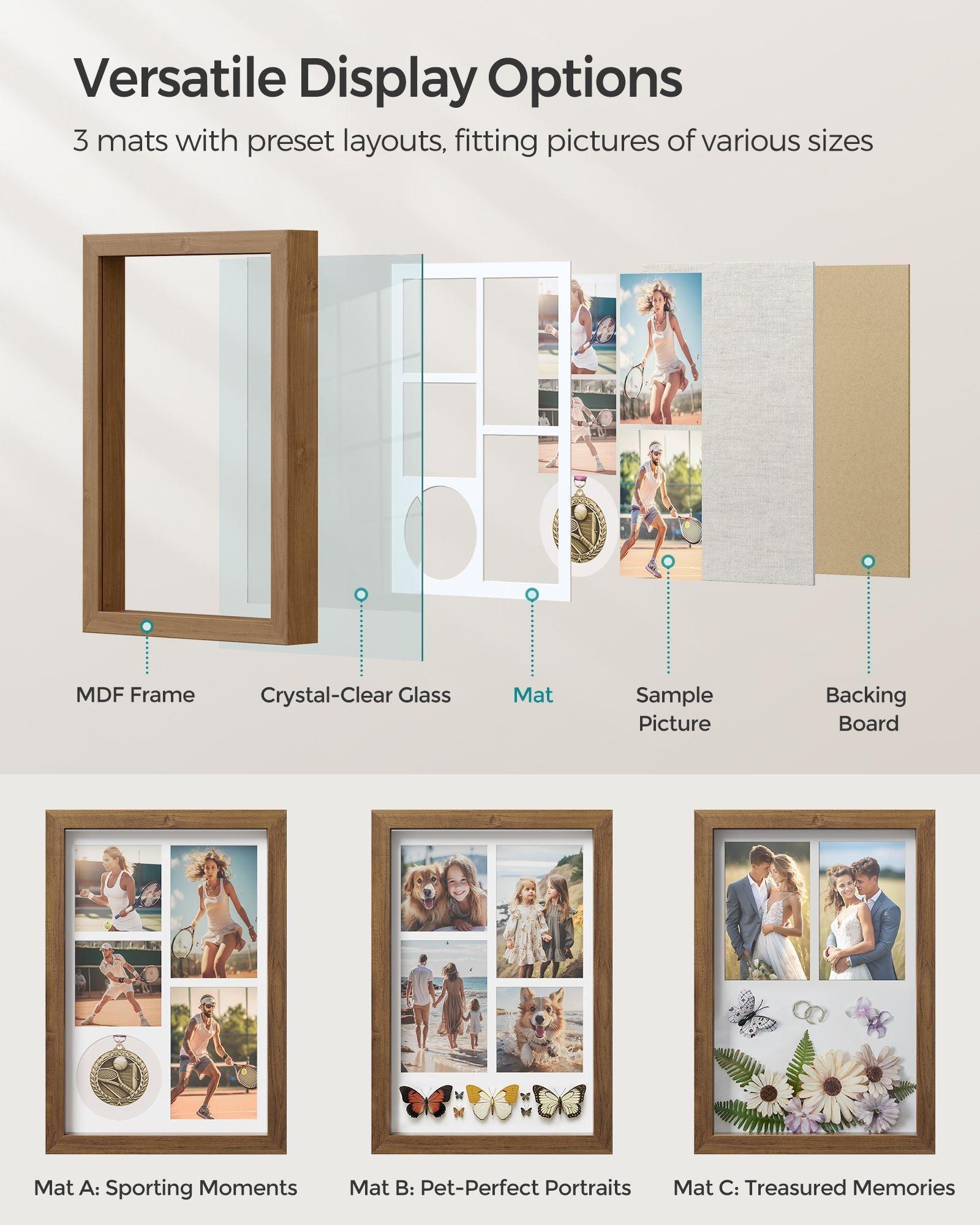 Box Picture Photo Frame with 8 Wood Push Pins FredCo