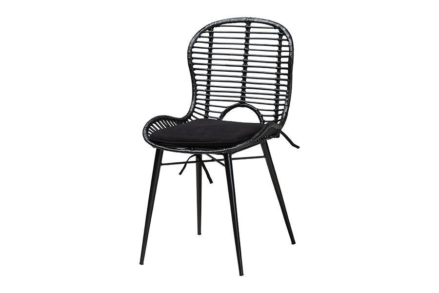 Brenna Modern Bohemian Black Finished Wood and Rattan 5-Piece Dining Set FredCo