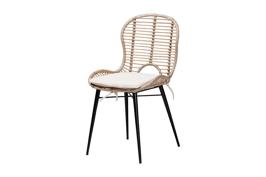 Brenna Modern Bohemian Greywashed Rattan and Natural Brown Finished Wood 5-Piece Dining Set FredCo