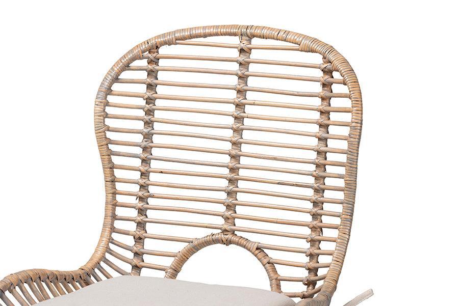 Brenna Modern Bohemian Greywashed Rattan and Natural Brown Finished Wood 5-Piece Dining Set FredCo