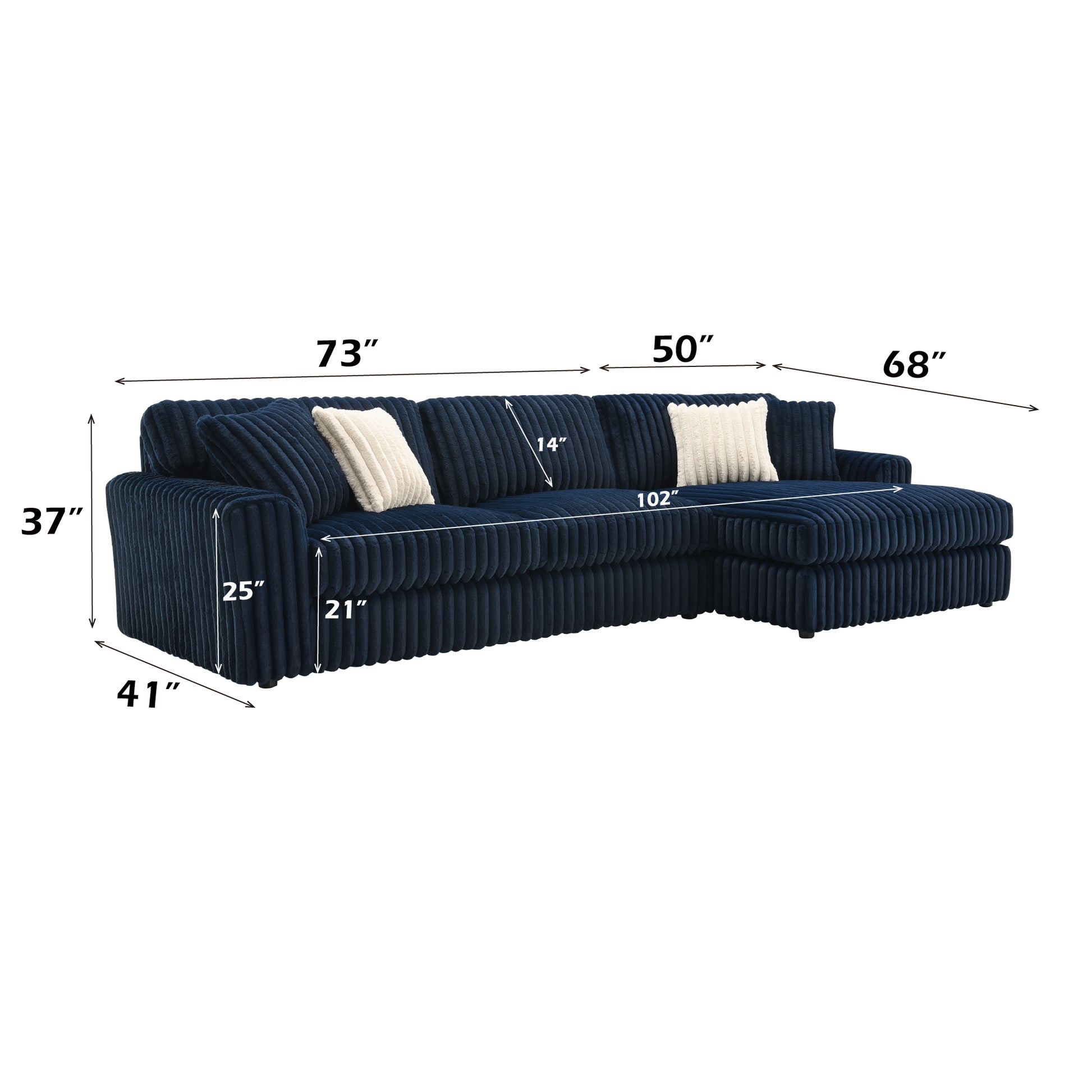 Breton Blue Corduroy Sectional Sofa w/4 Pillows FredCo