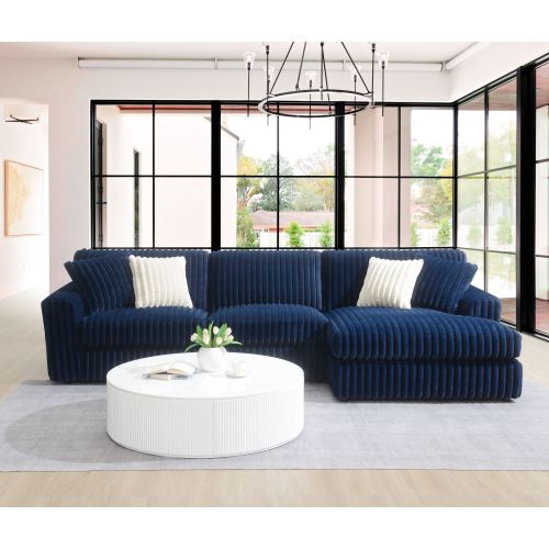 Breton Blue Corduroy Sectional Sofa w/4 Pillows FredCo