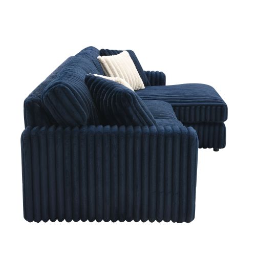 Breton Blue Corduroy Sectional Sofa w/4 Pillows FredCo