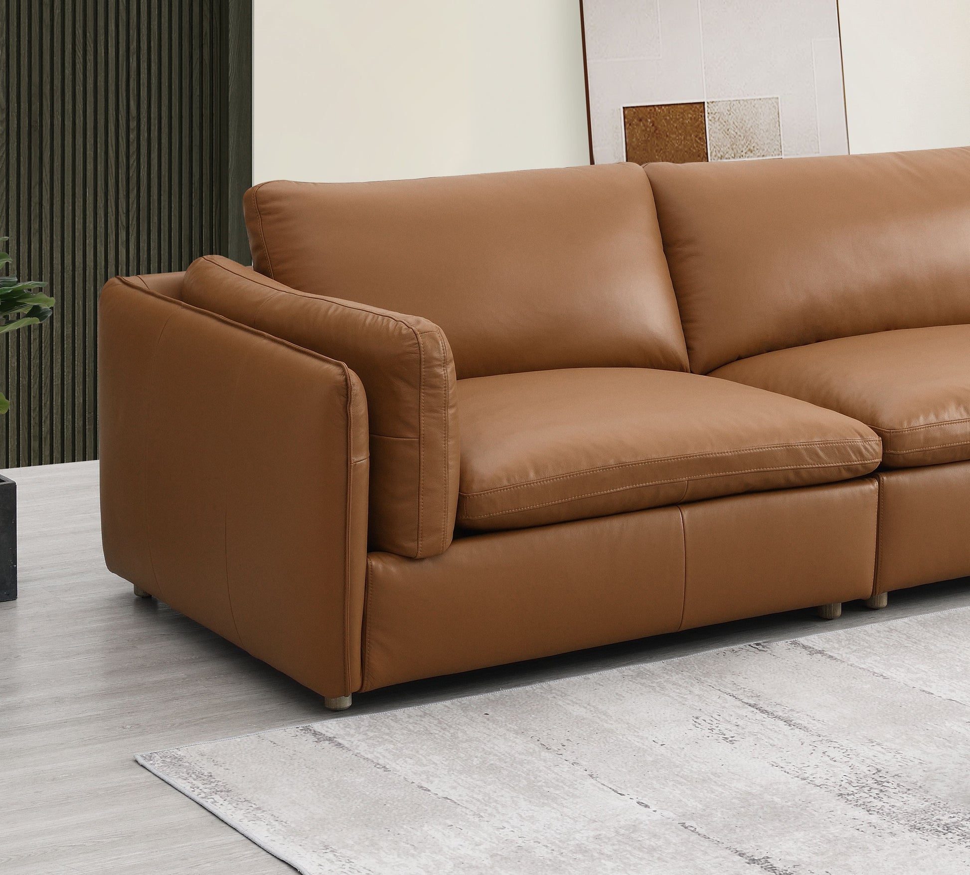 Brighton Top Grain Leather 5 Pieces Modular Sectional FredCo